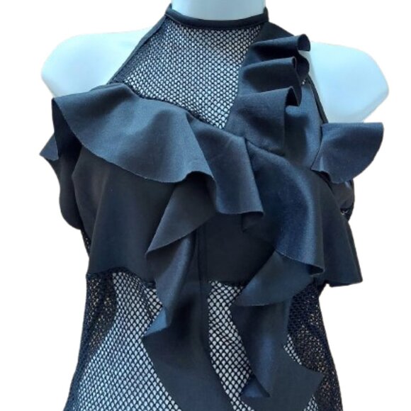 Black One-Piece Mesh Bodysuit Body Suit Size Medium NEW NWOT - Picture 2 of 5